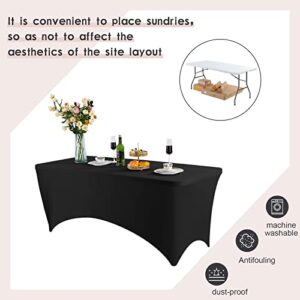 6 Pack Spandex Table Cover Fitted Spandex Tablecloths Stretch Table Cover Stretchy Table Cloth Washable Polyester Table Protector for Folding Rectangle Table, Wedding Party or Event(Black,8 Ft)