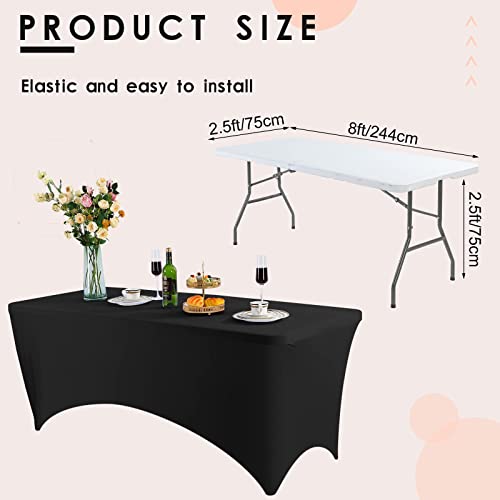 6 Pack Spandex Table Cover Fitted Spandex Tablecloths Stretch Table Cover Stretchy Table Cloth Washable Polyester Table Protector for Folding Rectangle Table, Wedding Party or Event(Black,8 Ft)