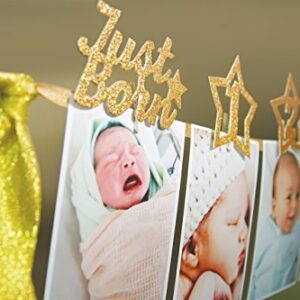 1st Birthday 12 months Photo Banner, Cake Topper, Highchair One Garland. Newborn to 1 Year old Monthly Milestone Picture, Baby Boy & Girl First Gold Decorations Party Supplies