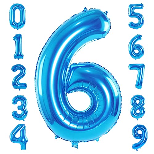 Number 6 balloon Blue, Number 6 Balloon 40 inch for 6th Birthday Party