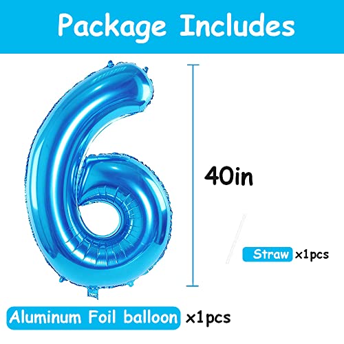 Number 6 balloon Blue, Number 6 Balloon 40 inch for 6th Birthday Party