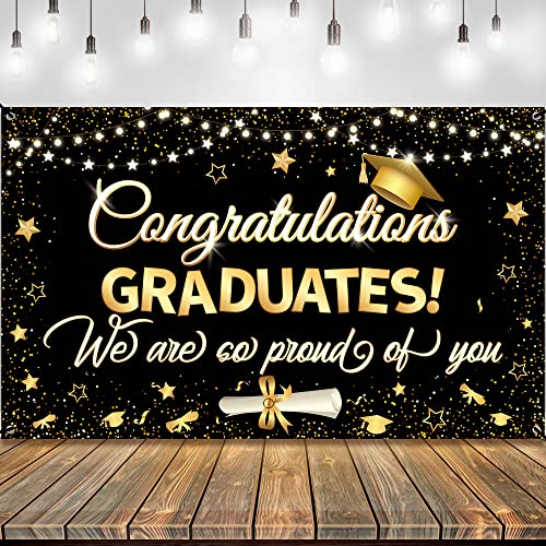 Congratulations Graduates Banner - 72x44 Inch | We Are So Proud Of You Banner for Class of 2023 Graduation Decorations | Graduation Banner, Graduation Party Decorations 2023 | Congratulations Banner