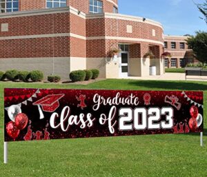 class of 2023 banner decoration-graduation party supplies,large congrats grade yard sign banner for 2023 graduation party decoration (red 2023)