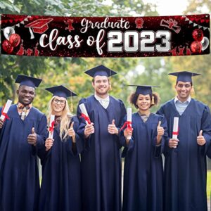 Class of 2023 Banner Decoration-Graduation Party Supplies,Large Congrats Grade Yard Sign Banner for 2023 Graduation Party Decoration (Red 2023)