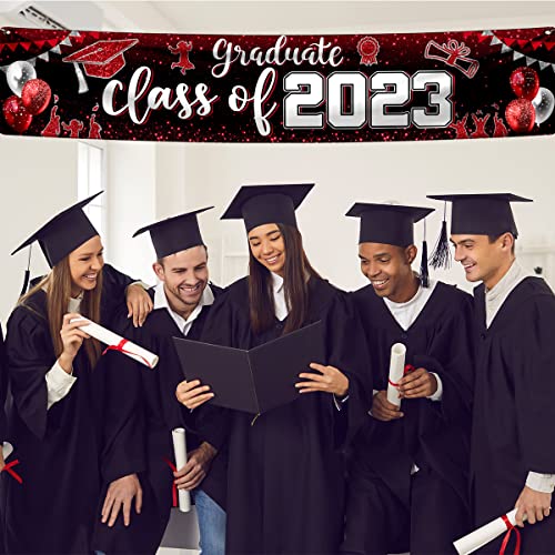 Class of 2023 Banner Decoration-Graduation Party Supplies,Large Congrats Grade Yard Sign Banner for 2023 Graduation Party Decoration (Red 2023)