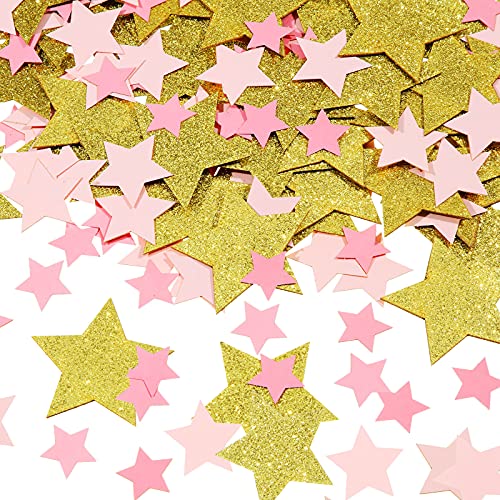 200 Pieces Stars Confetti Sprinkles Glitter Stars Confetti Pink Star Confetti Double Sided Star Paper Confetti Baby Shower Table Confetti for Table Wedding Birthday Party Supplies, 3 Styles