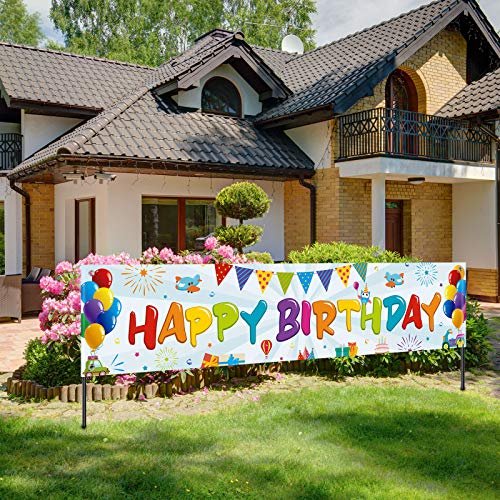 Colorful Happy Birthday Banner, Large Fabric Happy Birthday Sign Backdrop Background, Happy Birthday Yard Sign for Kids Birthday Party Decorations Girls Boys Bday Decor, 71 x 15.7 inches (Light)