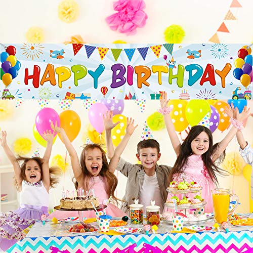 Colorful Happy Birthday Banner, Large Fabric Happy Birthday Sign Backdrop Background, Happy Birthday Yard Sign for Kids Birthday Party Decorations Girls Boys Bday Decor, 71 x 15.7 inches (Light)