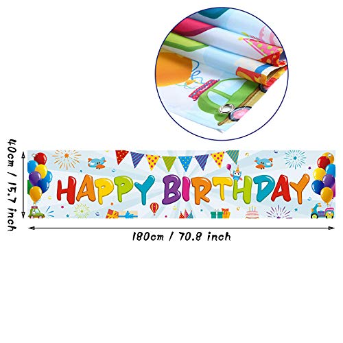 Colorful Happy Birthday Banner, Large Fabric Happy Birthday Sign Backdrop Background, Happy Birthday Yard Sign for Kids Birthday Party Decorations Girls Boys Bday Decor, 71 x 15.7 inches (Light)