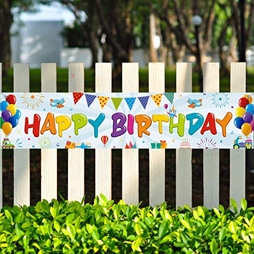 Colorful Happy Birthday Banner, Large Fabric Happy Birthday Sign Backdrop Background, Happy Birthday Yard Sign for Kids Birthday Party Decorations Girls Boys Bday Decor, 71 x 15.7 inches (Light)