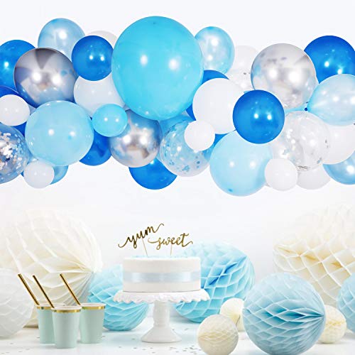 Blue Party Balloon Garland Kit, 135 Pack Blue Light Blue Silver Confetti Balloons Garland Kit Ideal for Boy Baby Shower Birthday Party Decorations
