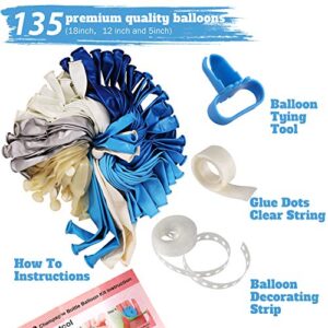 Blue Party Balloon Garland Kit, 135 Pack Blue Light Blue Silver Confetti Balloons Garland Kit Ideal for Boy Baby Shower Birthday Party Decorations