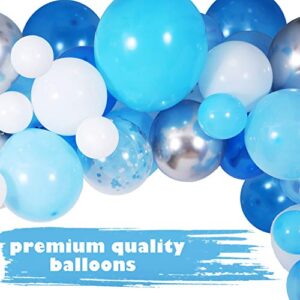 Blue Party Balloon Garland Kit, 135 Pack Blue Light Blue Silver Confetti Balloons Garland Kit Ideal for Boy Baby Shower Birthday Party Decorations