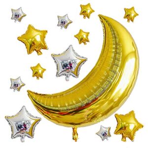 AnnoDeel 12 pcs Moon Star Mylar Balloons, 36inch Big Gold Moon Balloons and Silver Star Foil Balloons for Baby Shower Birthday Wedding PartyDecorations