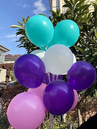 60 pcs 12 Dark Violet Purple Teal Pink White Inch Latex Balloons Decorations, Birthday Wedding Baby Shower Party Balloons Decorations(Dark Violet Purple Cyan Pink White)