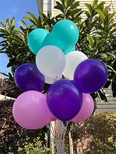 60 pcs 12 Dark Violet Purple Teal Pink White Inch Latex Balloons Decorations, Birthday Wedding Baby Shower Party Balloons Decorations(Dark Violet Purple Cyan Pink White)