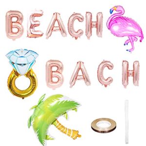 asonlye beach bach balloons, beach bachelorette party supplies decorations – hawaii luau flamingo ring palm tree, tropical summer party banner