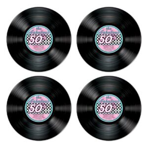beistle 54072 record vinyl disc cutouts-4 pcs, multicolored