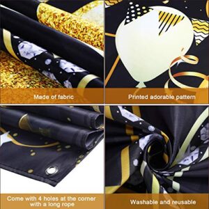 Happy 30th Birthday Backdrop Banner Extra Large Black and Gold 30th Birthday Photo Booth Backdrop Photography Background Happy 30th Birthday Party Decorations for Women and Men, 72.8 x 43.3 Inch