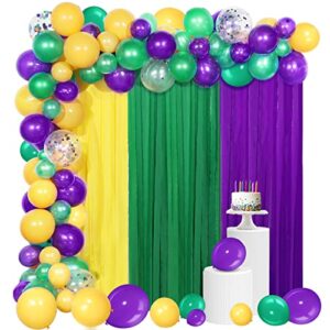 119 pcs purple green gold balloons latex green purple and gold balloon garland arch kit confetti balloons with crepe paper streamers for carnival fat tuesday mardi gras birthday party supplies decor