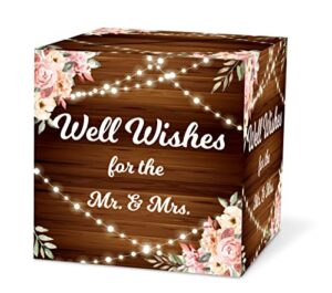 wood pattern floral card box – 8”*8”*8” gift or money box holder for rustic wedding,baby or bridal shower,birthday, graduation,engagement, party favor, decorations, 1 set(hezi-a008)