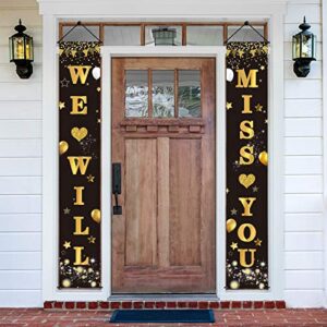 luxiocio we will miss you banner porch decorations, going away party farewell party decoration supplies, black gold graduation party & retirement office work party sign décor