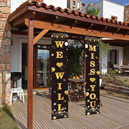 Luxiocio We Will Miss You Banner Porch Decorations, Going Away Party Farewell Party Decoration Supplies, Black Gold Graduation Party & Retirement Office Work Party Sign Décor