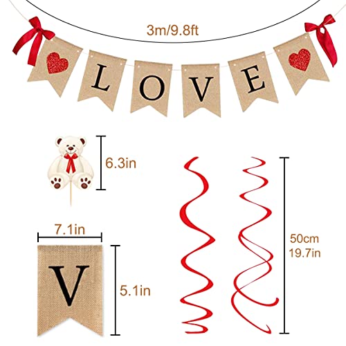 Valentines Day Decoration Set Valentines Day Decor 1Pcs Love Bunting Banner 10Pcs Single Swirls 6Pcs Double Swirls and 10Pcs Toppers Valentines Decorations Valentine's Day Decorations