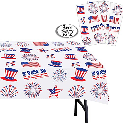 AnapoliZ 4th of July Plastic Tablecloth | 3 Pcs Pack (54” Inch Wide x 102” Inch Long) | Rectangular Independence Day Table Cover, Patriotic Party Table Decoration | American Celebration Tablecover