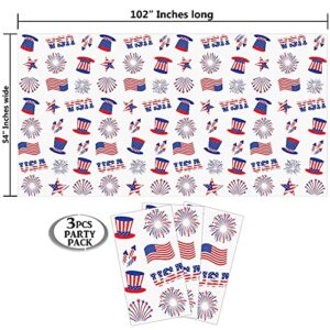 AnapoliZ 4th of July Plastic Tablecloth | 3 Pcs Pack (54” Inch Wide x 102” Inch Long) | Rectangular Independence Day Table Cover, Patriotic Party Table Decoration | American Celebration Tablecover