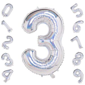 laser silver 3 balloons,40 inch birthday foil balloon party decorations supplies helium mylar digital balloons (laser silver number 3)
