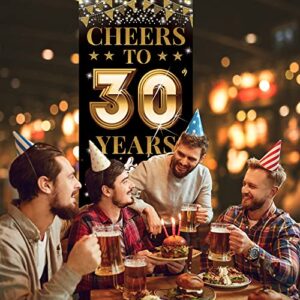 Cheers to 30 Years Door Banner, 30th Birthday Decorations for Men Women, Black Gold 30th Anniversary, 30 Year Class Reunion Party Decoration Backdrop Yard Sign for Outdoor Indoor, Fabric, Vicycaty