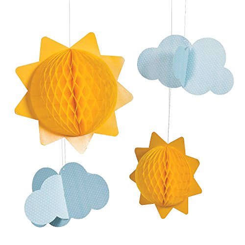 You Are My Sunshine Sun and Clouds Tissue Balls - 4 Hanging Party Pieces