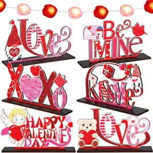 jetec 7 pieces valentine’s day table decorations set wooden heart table centerpiece love wood sign with led rose lamp string light valentine decorations for home anniversary wedding party decors