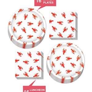 Crawfish Boil Party Supplies - Crawfish Dinner Plates and Napkins for Mardi Gras and Seafood Festivals (Serves 16)