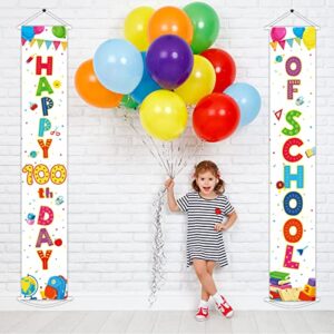 Happy 100th Day of School Porch Banner Door Decorations, 100 Days Porch Sign for Kindergarten Primary School Preschool Celebrate 100th Day Party Supplies Favors (White)