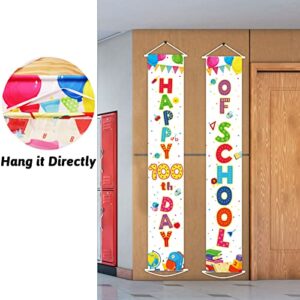 Happy 100th Day of School Porch Banner Door Decorations, 100 Days Porch Sign for Kindergarten Primary School Preschool Celebrate 100th Day Party Supplies Favors (White)