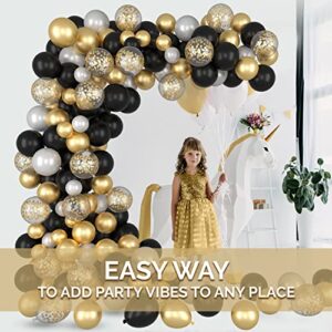 Balloon Arch Kit Garland Decorations - 124 pcs Latex Black White Gold Confetti Balloons 16ft, Oh Baby Theme, Bridal Shower Birthday Wedding Graduation Bachelorette Anniversary Party Backdrop DIY Décor