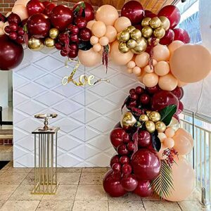 Wine Burgundy Balloon Garland Kit, 12" 5" Burgundy Balloons Gold Confetti Balloon 16 Feet Balloon Strip Tape Set for Burgundy Theme Party Wedding Decorations