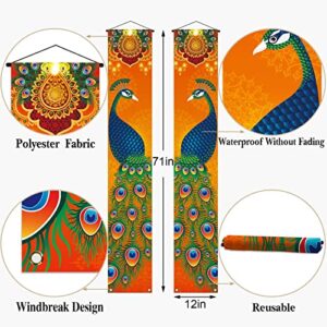 Diwali Porch Banner Deepavali Festival of Lights Peacock Indian Holiday Party Front Door Wall Hanging Banner Decoration