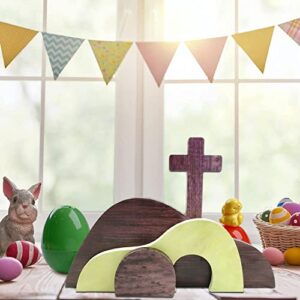 Ahzemepinyo Easter Resurrection Scene Set  He is Risen Wooden Tabletop Centerpieces Decorations The Tomb was Empty Signs for Jesus Easter Home Holiday Table Décor