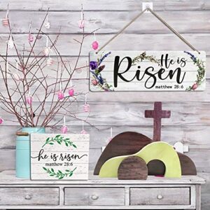 Ahzemepinyo Easter Resurrection Scene Set  He is Risen Wooden Tabletop Centerpieces Decorations The Tomb was Empty Signs for Jesus Easter Home Holiday Table Décor