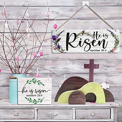 Ahzemepinyo Easter Resurrection Scene Set  He is Risen Wooden Tabletop Centerpieces Decorations The Tomb was Empty Signs for Jesus Easter Home Holiday Table Décor