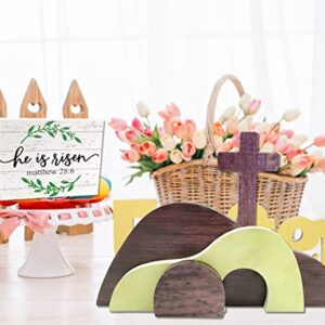 Ahzemepinyo Easter Resurrection Scene Set  He is Risen Wooden Tabletop Centerpieces Decorations The Tomb was Empty Signs for Jesus Easter Home Holiday Table Décor