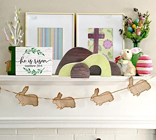 Ahzemepinyo Easter Resurrection Scene Set  He is Risen Wooden Tabletop Centerpieces Decorations The Tomb was Empty Signs for Jesus Easter Home Holiday Table Décor