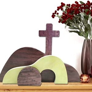 Ahzemepinyo Easter Resurrection Scene Set  He is Risen Wooden Tabletop Centerpieces Decorations The Tomb was Empty Signs for Jesus Easter Home Holiday Table Décor