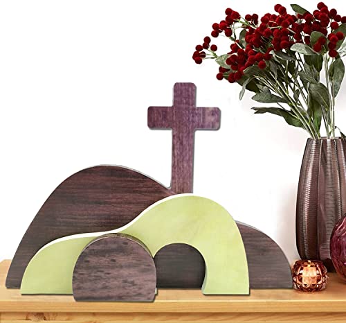 Ahzemepinyo Easter Resurrection Scene Set  He is Risen Wooden Tabletop Centerpieces Decorations The Tomb was Empty Signs for Jesus Easter Home Holiday Table Décor