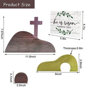 Ahzemepinyo Easter Resurrection Scene Set  He is Risen Wooden Tabletop Centerpieces Decorations The Tomb was Empty Signs for Jesus Easter Home Holiday Table Décor