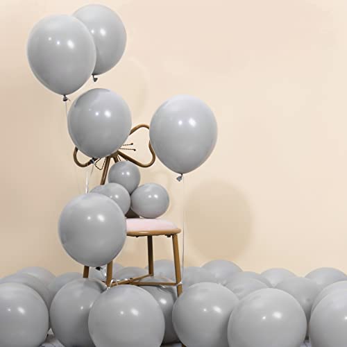 MOMOHOO Pastel Gray Balloons Garland - 100Pcs 18/12/5 Inch Pastel Grey Balloons Different Sizes, Macaron Grey Latex Balloons Arch Kit for Wedding, Matte Gray Balloons For Anniversary/Baby Shower Decor