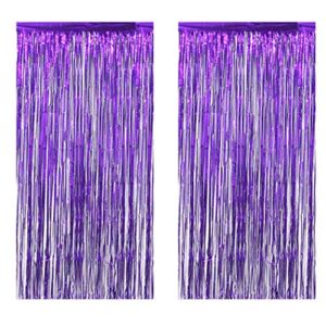 zotemo 2 pack purple foil fringe curtains, 3 feet x 8 feet, shimmer tinsel curtain backdrop for birthday wedding prom party, christmas and new year decoration